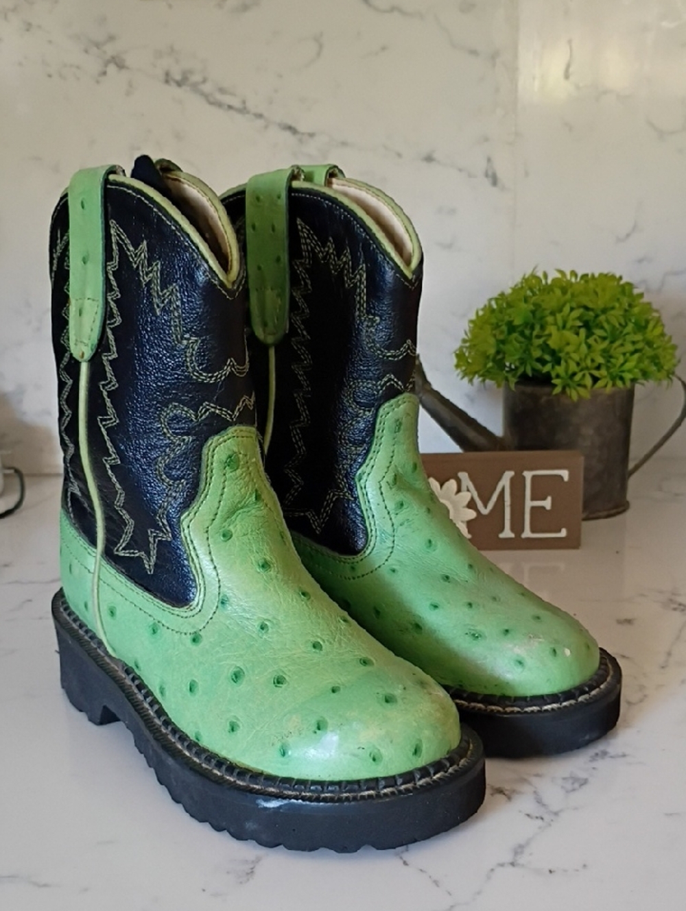 Old West Green and Black Leather Cowboy Boots